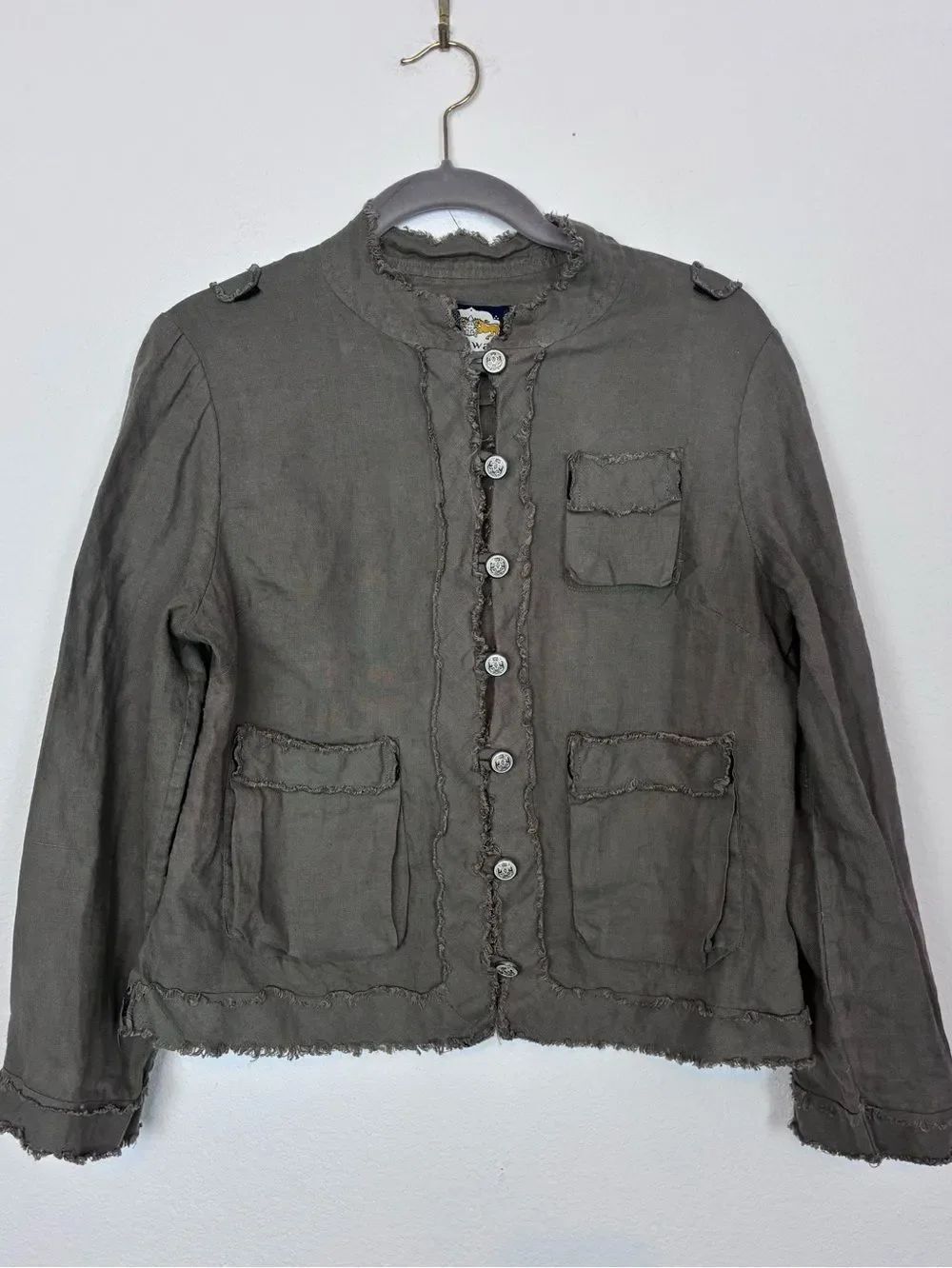 Anthropologie Linen Short & Chic Jacket w/metal buttons, fringed military boho
